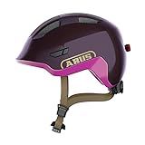 ABUS Kinderhelm Smiley 3.0 ACE LED - Fahrradhelm mit Licht - tiefe Passform & Platz für einen Zopf - für Mädchen und Jungs - Violett Glänzend, Größe M
