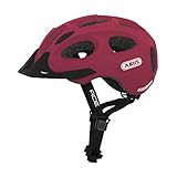 ABUS Stadthelm Youn-I ACE - mit integriertem LED-Rücklicht - Fahrradhelm für den Alltag - für Damen und Herren - Dunkelrot Matt, Größe S, S (48-54 cm​)