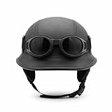 Motorrad Halbschalenhelm Vintage Lederlook inkl. Abnehmbarer Sonnenbrille, Harley Chopper Militär Mofa Roller (L, H1)