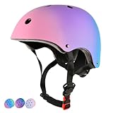 LOKJIJI Verstellbarer Kinder Fahrradhelm Skaterhelm für Mädchen Jungen Jugend, Farbe Farbverlauf Kinder Schutzhelme für Multi-Sportarten Fahrrad Skateboard Skaten, Violett, M