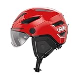 ABUS Stadthelm Pedelec 2.0 ACE - Fahrradhelm mit Rücklicht, Visier, Regenhaube, Ohrenschutz - für Damen und Herren - Rot, Größe L​, Rot (Blaze red), L (56-62 cm)