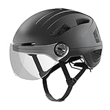 Fahrradhelm Herren, Damen Helm mit Magnetischem Visier Abnehmbarer Sonnenschutzkappe und Größenversteller, Schwarz Helm für E-Bike, Mountainbike & Citybike (M-Schutzbrille)