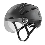 Fahrradhelm Herren, Damen Helm mit Magnetischem Visier Abnehmbarer Sonnenschutzkappe und Größenversteller, Schwarz Helm für E-Bike, Mountainbike & Citybike (M-Schutzbrille)