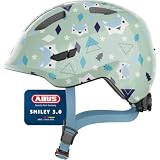 ABUS Kinderhelm Smiley 3.0 - Fahrradhelm mit tiefer Passform, kindergerechten Designs & Platz für einen Zopf - für Mädchen und Jungs - Hellgrün mit Muster, Größe S