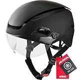 Alpina Altona - Extrem Leichter, Beleuchteter & Belüfteter Fahrradhelm Mit Hochwertigem Visier Für Erwachsene, Black-Stealth matt, 57-62 cm