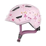 ABUS Kinderhelm Smiley 3.0 - Fahrradhelm mit tiefer Passform, kindergerechten Designs & Platz für einen Zopf - für Mädchen und Jungs - Rosa mit Prinzessinen-Muster, Größe S