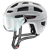 uvex Finale Visor V - sicherer City-Helm für Damen und Herren - mit selbsttönendem Visier - inkl. LED-Licht - Papyrus matt - 56-61 cm