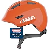 ABUS Kinderhelm Smiley 3.0 - Fahrradhelm mit tiefer Passform, kindergerechten Designs & Platz für einen Zopf - für Mädchen und Jungs - Orange Glänzend, Größe M