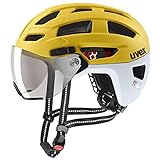 uvex finale visor - sicherer City-Helm für Damen und Herren - mit Visier - inkl. LED-Licht - sunbee-cloud matt - 52-57 cm