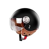 BOSERMEM Erwachsenen Harley Motorradhelm Scooter-Helm, Mode Halboffener Helm Mit Schutzbrille, Hat Den Verkehrssicherheitstest Bestanden, Um Die Kopfsicherheit Wirksam Zu Schützen(Matt-Schwarz)