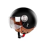 BOSERMEM Erwachsenen Harley Motorradhelm Scooter-Helm, Mode Halboffener Helm Mit Schutzbrille, Hat Den Verkehrssicherheitstest Bestanden, Um Die Kopfsicherheit Wirksam Zu Schützen(Matt-Schwarz)