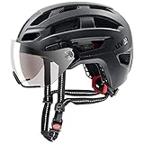uvex finale visor - sicherer City-Helm für Damen und Herren - mit Visier - inkl. LED-Licht - black matt - 52-57 cm