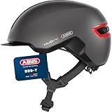 ABUS Urban Helm HUD-Y - mit magnetischem, aufladbarem LED-Rücklicht & Magnetverschluss - cooler Fahrradhelm für den Alltag - für Damen und Herren - Titan/Rot Matt, Größe M