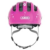ABUS Kinderhelm Smiley 3.0 - Fahrradhelm mit tiefer Passform, kindergerechten Designs & Platz für einen Zopf - für Mädchen und Jungs - Pink mit Schmetterlings-Muster, Größe S