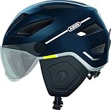 ABUS Stadthelm Pedelec 2.0 ACE - Fahrradhelm mit Rücklicht, Visier, Regenhaube, Ohrenschutz - für Damen und Herren - Blau Matt, Größe L