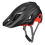 RaMokey Fahrradhelm MTB Helm, Mountainbike Helm mit Abnehmbarem Visier und Polsterung für Erwachsene, Radhelm für den Stadtverkehr- für Damen und Herren (Schwarz+Rot)