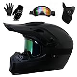 Jugend Erwachsene Elektro Dirt Bike Motorrad Helm Set für Jungen Mädchen Quad Bikes BMX MTB ATV Offroad Helm mit Schutzbrille Handschuhe Maske DOT Genehmigt(226 Monochrome,M(56-57CM))