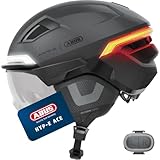 ABUS Fahrradhelm HYP-E ACE - mit Frontlicht, Rücklicht und Blinklicht - mit Visier und Ohrenschützern - geeignet auch für E-Bike und S-Pedelec - für Damen und Herren - Größe L, Grau