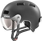 uvex rush visor - leichter City-Helm für Damen und Herren - mit Visier - inkl. LED-Licht - dark silver matt - 55-58 cm