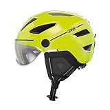ABUS Stadthelm Pedelec 2.0 ACE - Fahrradhelm mit Rücklicht, Visier, Regenhaube, Ohrenschutz - für Damen und Herren - Gelb Glänzend, Größe L