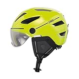ABUS Stadthelm Pedelec 2.0 ACE - Fahrradhelm mit Rücklicht, Visier, Regenhaube, Ohrenschutz - für Damen und Herren - Gelb Glänzend, Größe L