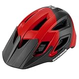 ROCKBROS Mountainbike Helm In Mold Technologie PC EPS Schutzhelm, Ultraleicht Fahrradhelm mit Abnehmbares Visier, Waschbarem Fliegennetz für Herren Damen, Verstellbar 58–62cm Schwarz Rot