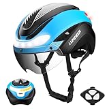LUMDEER Fahrradhelm Herren und Damen mit Licht und Visier, Fahrrad Helm Blinker und Bremslicht 2.0 Selbsttönende Gläser,E Scooter Helm Erwachsene mit LED Vorne und Hinten,Roller Helm mit Fernbedienung