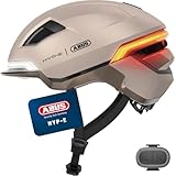 ABUS Fahrradhelm HYP-E - Helm mit Frontlicht, Rücklicht und Blinklicht - geeignet auch fürs Fahrradfahren auf E-Bike und S-Pedelec - für Jugendliche und Erwachsene - Größe S, Beige