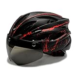 Fahrradhelm mit Visier Leichte Fahrradhelm mit Magnetischem Brille Unisex-Größenverstellbarer Helm Mountainbike Helm für Herren Damen
