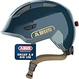 ABUS Kinderhelm Smiley 3.0 ACE LED - Fahrradhelm mit Licht - tiefe Passform & Platz für einen Zopf - für Mädchen und Jungs - Blau Glänzend, Größe M
