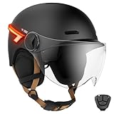 CASR Glow - LED-Helm für Fahrrad & Scooter - XL-Visier & abnehmbare Ohrpolster, Rück-Blinker & Fernbedienung - Stilvolles urbanes Design für Damen & Herren - Schwarz - Größe L