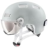 uvex rush visor - leichter City-Helm für Damen und Herren - mit Visier - inkl. LED-Licht - papyrus - grey matt - 55-58 cm