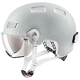 uvex rush visor - leichter City-Helm für Damen und Herren - mit Visier - inkl. LED-Licht - papyrus - grey matt - 55-58 cm