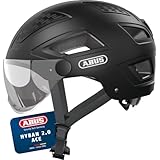 ABUS Stadthelm Hyban 2.0 ACE - Fahrradhelm mit Visier, Licht und ABS-Hartschale - für Damen und Herren - Schwarz (velvet black), Größe L