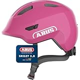 ABUS Kinderhelm Smiley 3.0 - Fahrradhelm mit tiefer Passform, kindergerechten Designs & Platz für einen Zopf - für Mädchen und Jungs - Pink Glänzend, Größe M