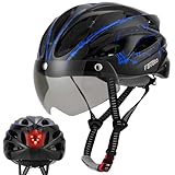 Favoto Fahrradhelm Herren mit Visier - Rücklicht Herausnehmbares Innenfutter Damenradhelm EPS-Innenformtechnologie Atmungsaktiv Leichtgewicht 57-61 cm Verstellbar Schwarz-Blau