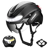 LUMDEER Fahrradhelm Herren und Damen mit Licht und Visier, Fahrrad Helm Blinker und Bremslicht 2.0 Selbsttönende Gläser,E Scooter Helm Erwachsene mit LED Vorne und Hinten,Roller Helm mit Fernbedienung
