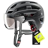 uvex Finale Visor - sicherer City-Helm für Damen und Herren - Filterkategorie 1 - inkl. LED-Licht - Black matt - 56-61 cm