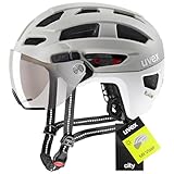 uvex Finale Visor - sicherer City-Helm für Damen und Herren - Filterkategorie 1 - inkl. LED-Licht - Sand-White matt - 52-57 cm