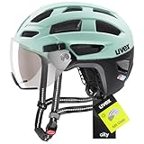 uvex Finale Visor - sicherer City-Helm für Damen und Herren - Filterkategorie 1 - inkl. LED-Licht - Jade-Black matt - 52-57 cm
