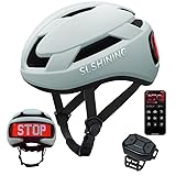 MOYACA Fahrradhelm, Smart App Programm Fahrradhelm mit USB wiederaufladbarem Licht, Rücklicht Berg für Erwachsene&Männer Frauen, mit Blinker Fernbedienung (Grau, Groß)