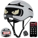 Untrxr Intelligenter LED-Helm mit Fernbedienung und App,DIY-Text und Muster einstellbar,mit Blinklicht,robust,wasserdicht,leicht,für Erwachsene Männer und Frauen,für Fahrräder,Grau